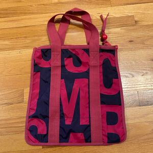 RARE Marc Jacobs Nylon Tote Red Navy/Black Small Slim Zip Top Unlined Bag Charm